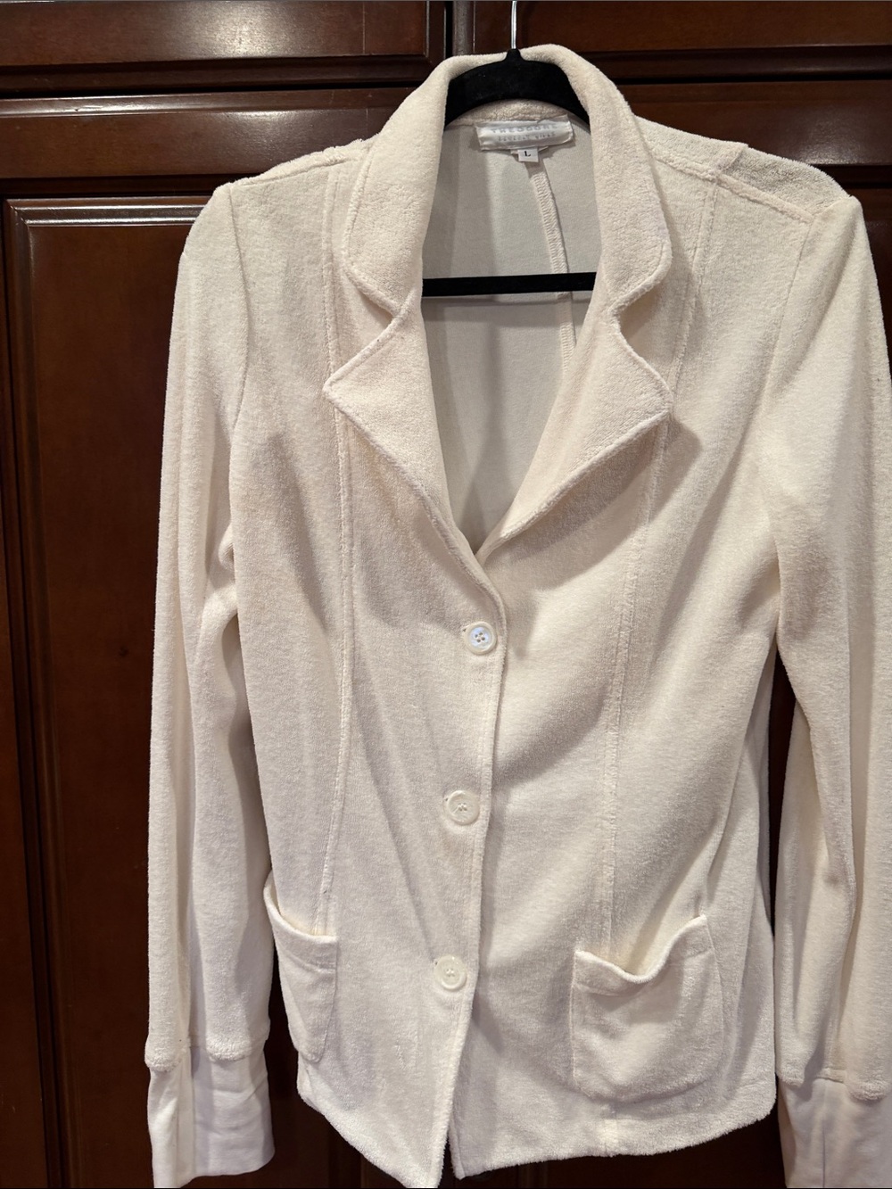 Women's White Terry Cloth Button-Front Blazer Jacket by Theodore, Beverly Hills